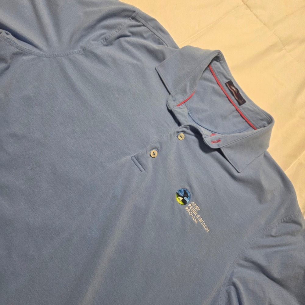 Johnnie-O Mens AT&T Pebble Beach Pro-Am Polo Shirt Blue Cotton Stretch Large